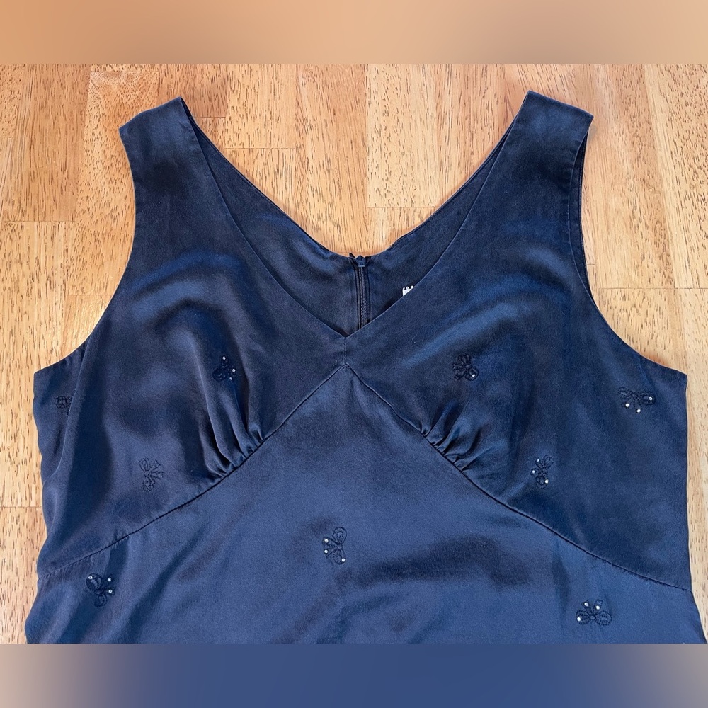 Kenzie Vintage Black Silk Dress Lined Y2K Coquette Style Embroidered Bows SZ 14 - Picture 6 of 15